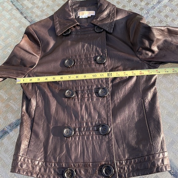 Michael Kors brown leather double breasted jacket size 8 - Picture 12 of 16